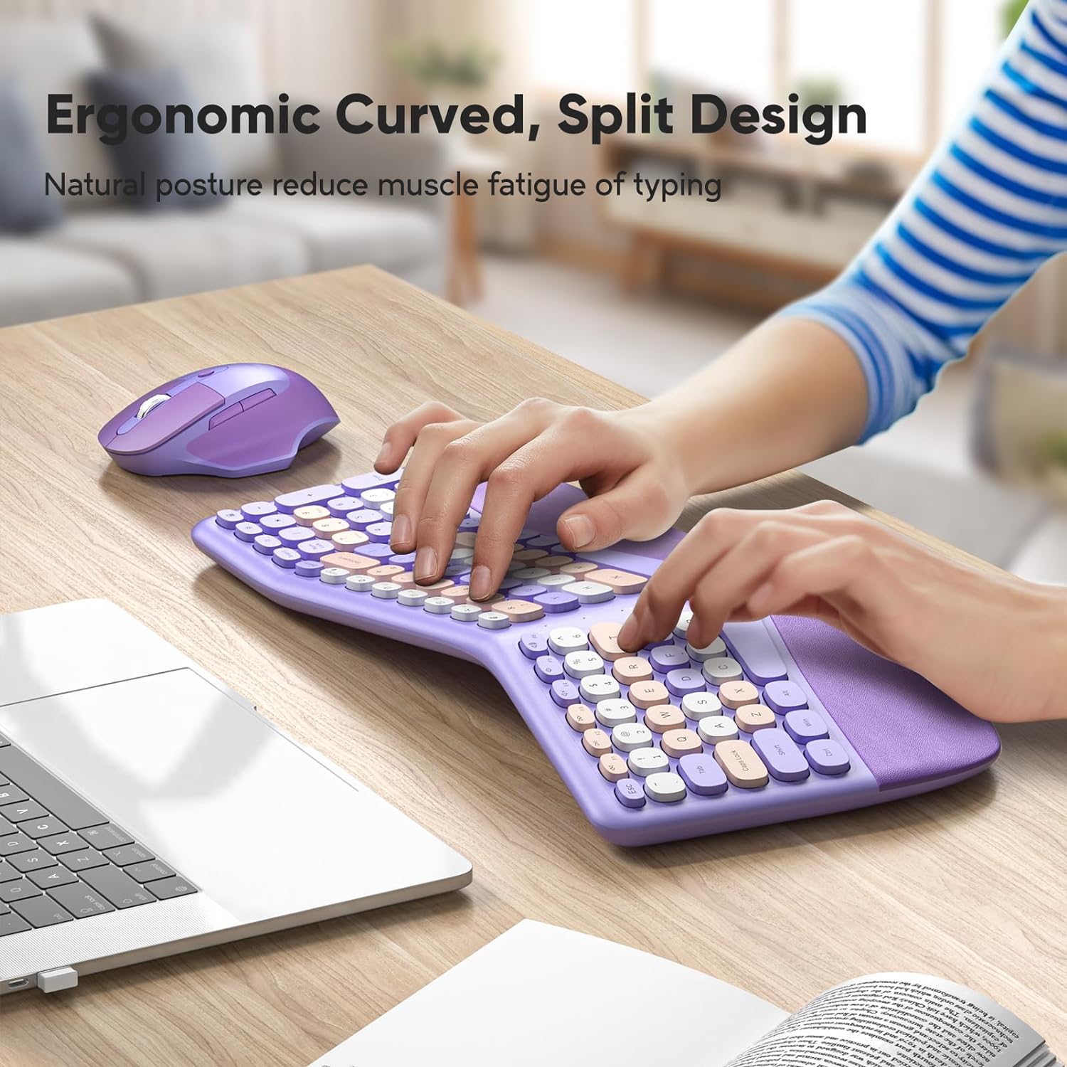 Ergonomic Keyboard and Mouse - Purple