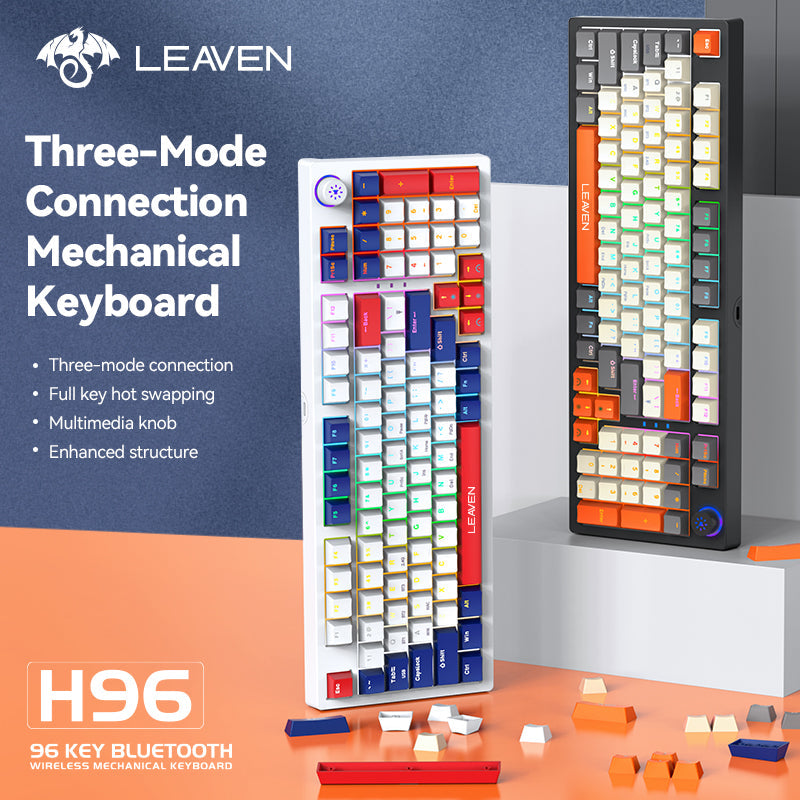 LEAVEN H96 Tri-Mode Mechanical Keyboard Blue-White-Red - TapElf