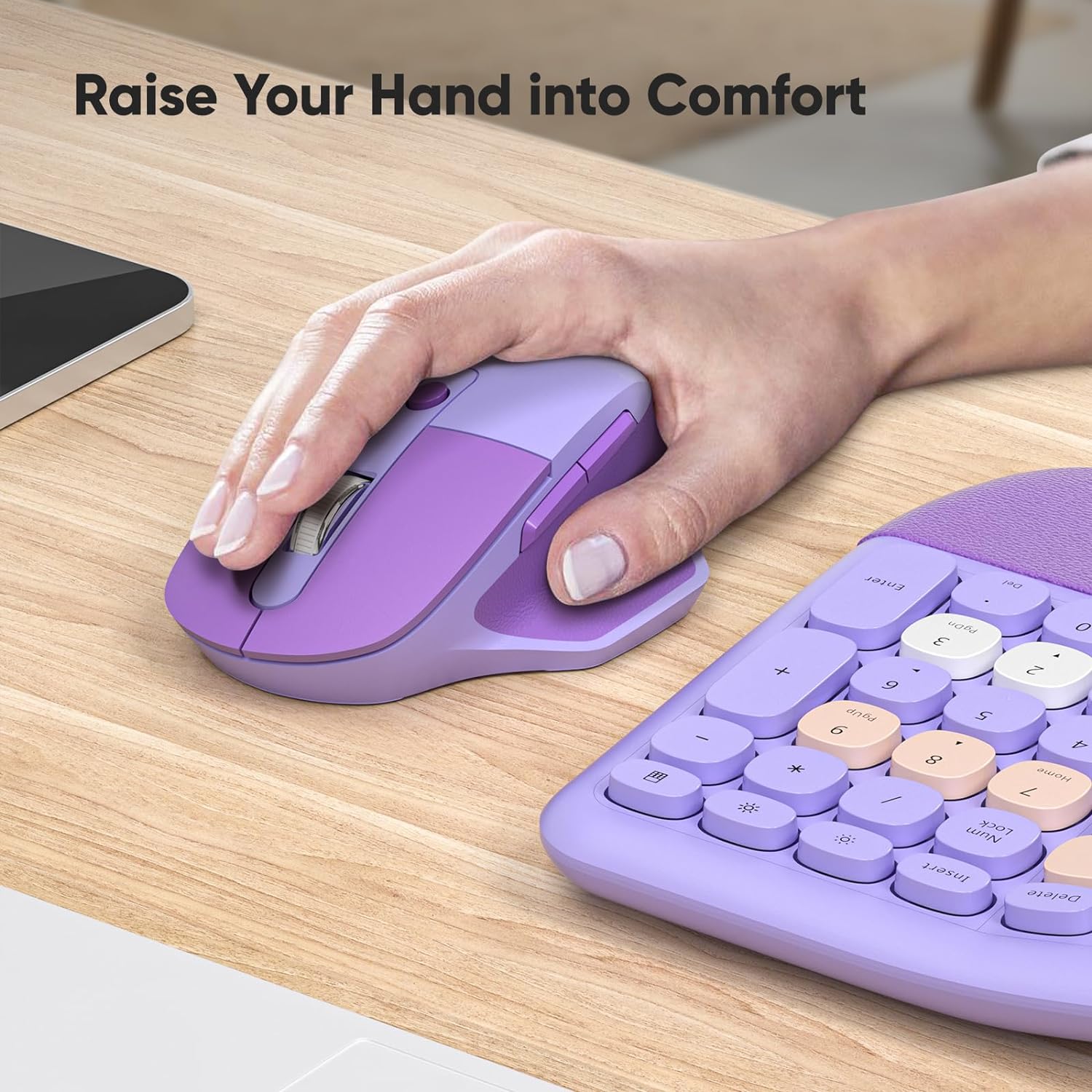 Ergonomic Keyboard and Mouse - Purple