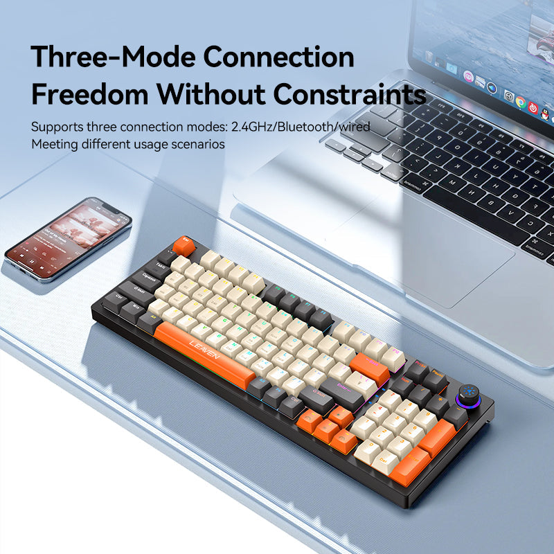 LEAVEN H96 Tri-Mode Mechanical Keyboard white-gray-orange - TapElf