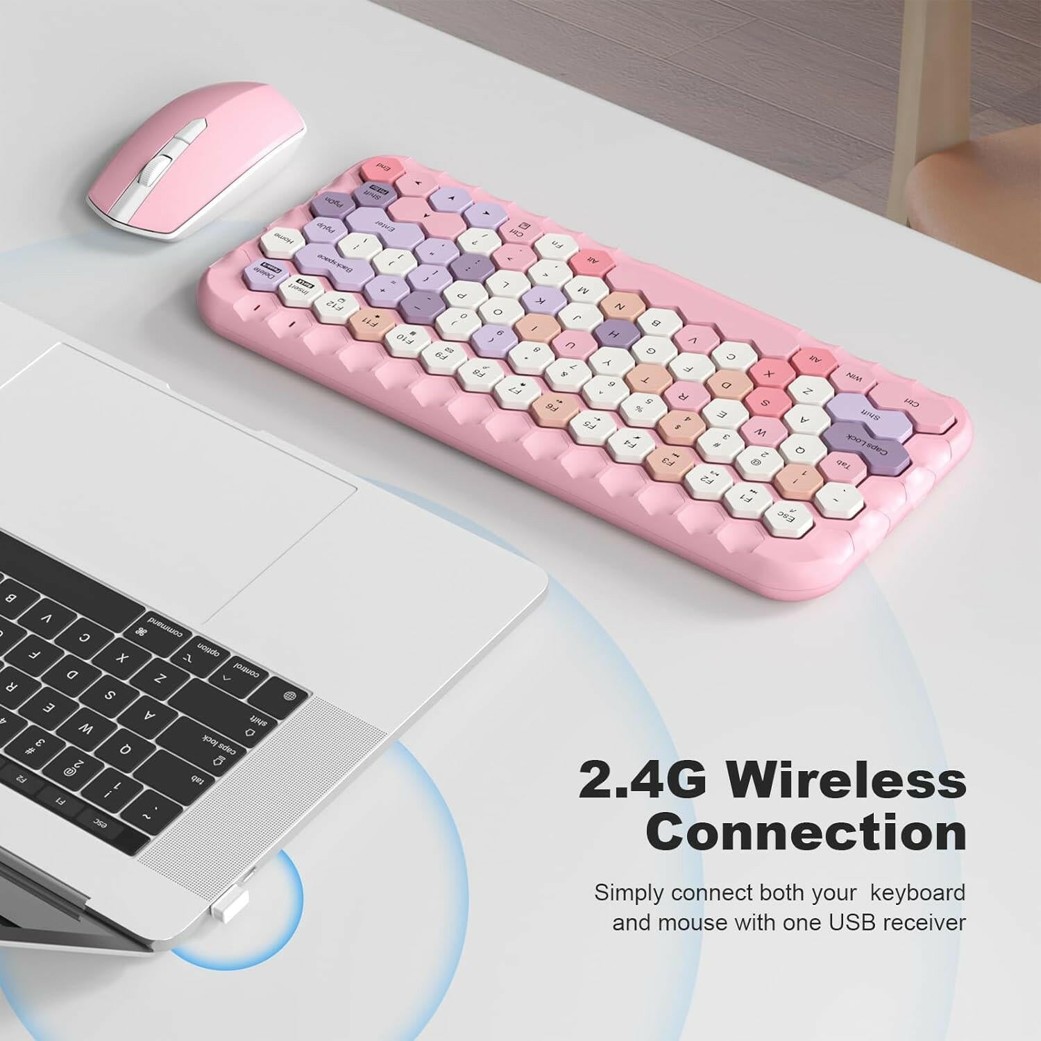 MOFII Wireless Keyboard and Mouse - Pink - TapElf