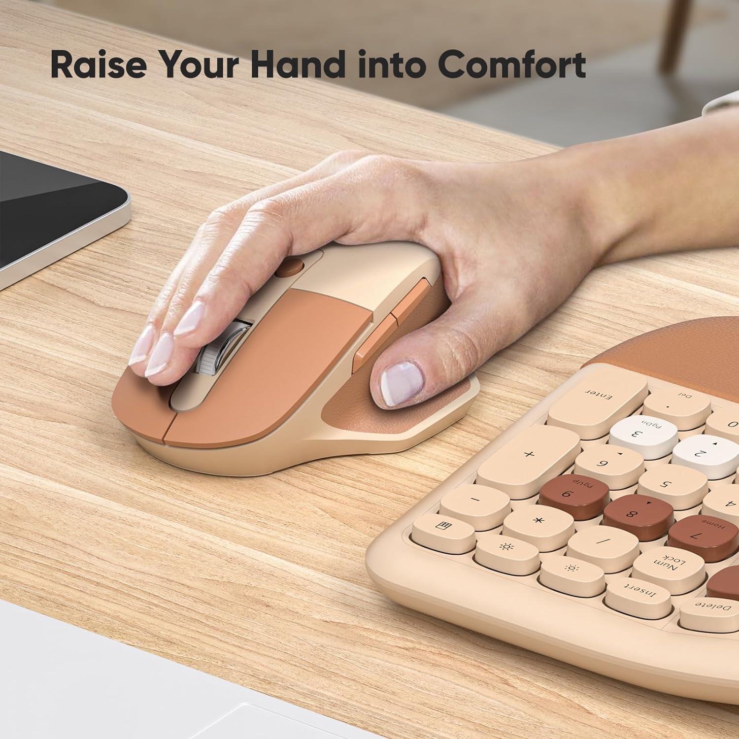 Ergonomic Wireless Keyboard and Mouse Combo - Milk Tea