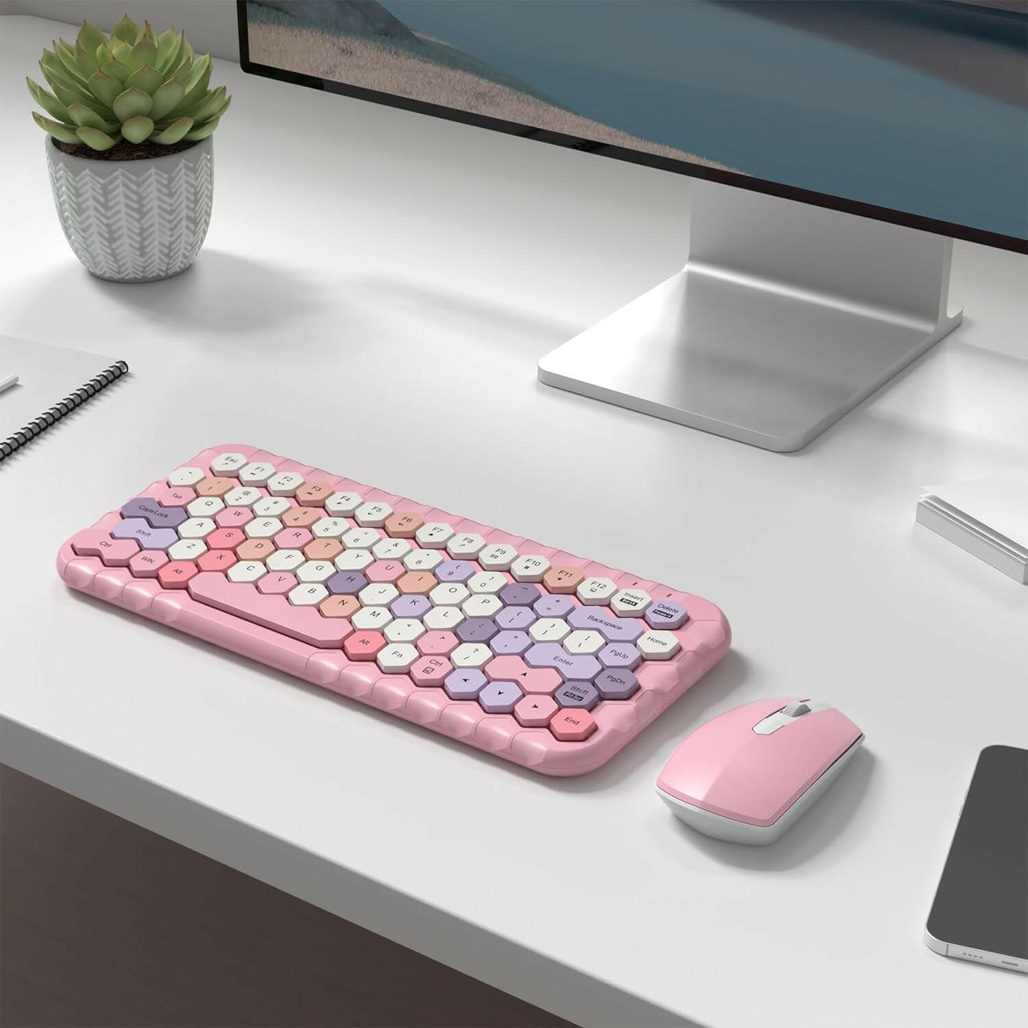 MOFII Wireless Keyboard and Mouse - Pink - TapElf