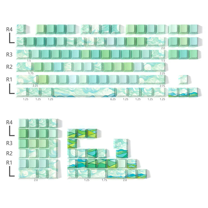 PIIFOX Green Filed Side-printed OEM Profile Keycap Set - Tapelf
