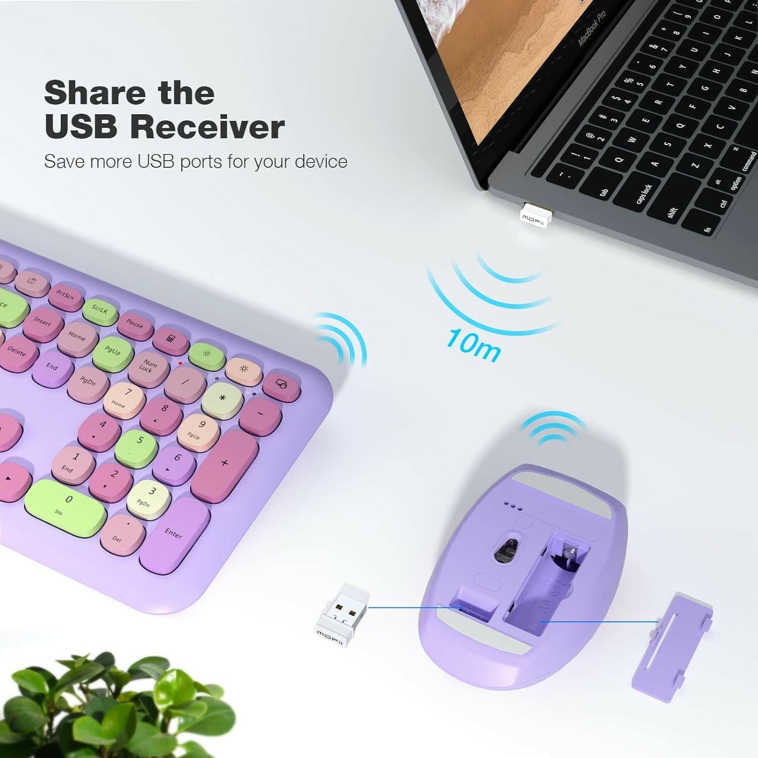 MOFII Wireless Keyboard and Mouse Combo - Purple - TapElf