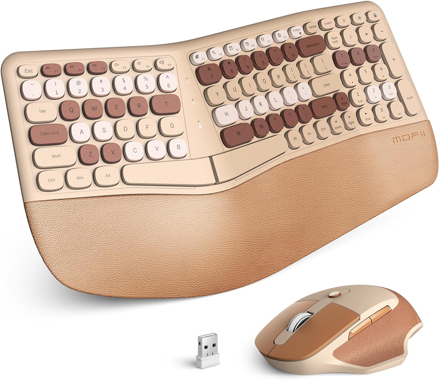 Ergonomic Wireless Keyboard and Mouse Combo - Milk Tea