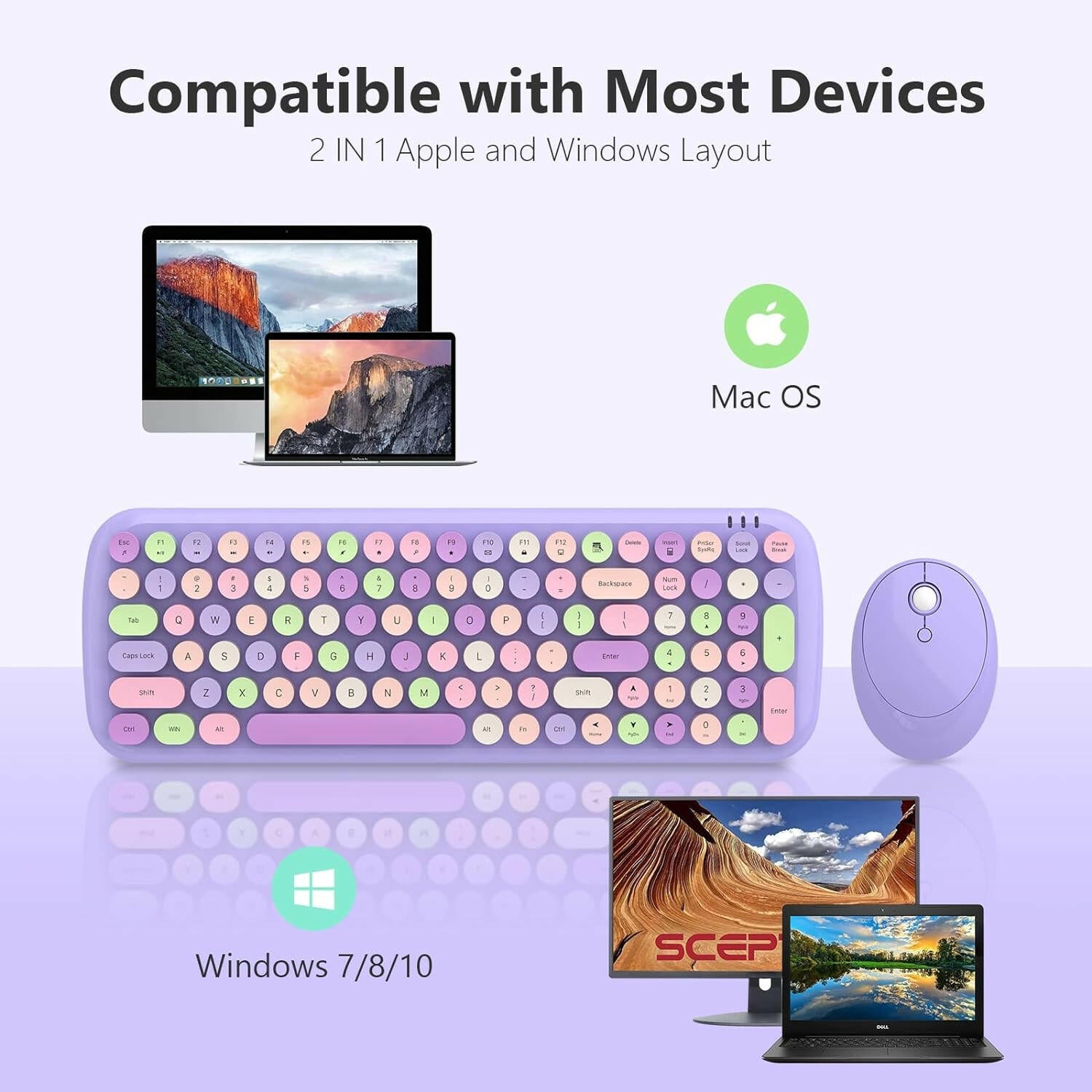 MOFII Wireless Keyboard and Mouse - Purple - TapElf