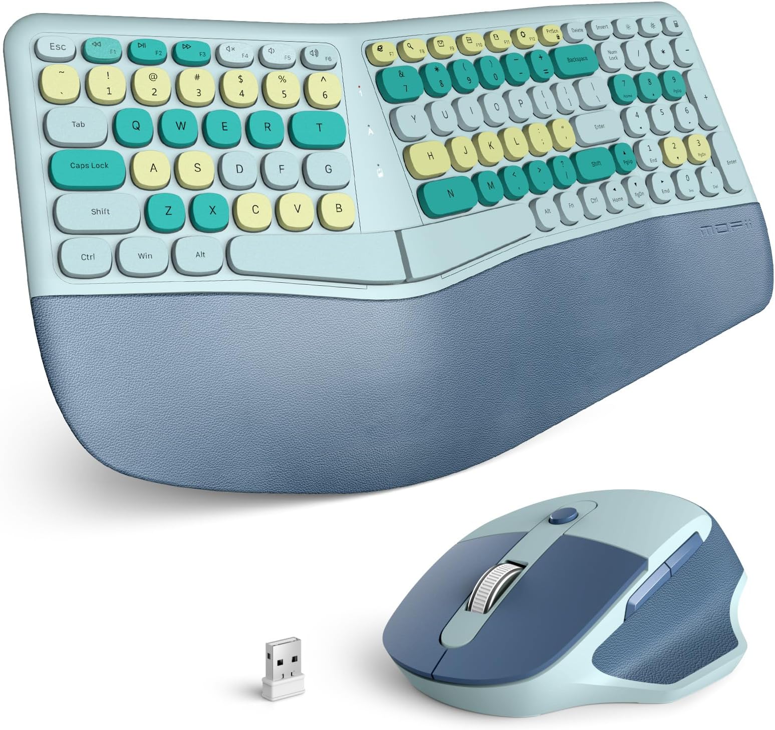 Ergonomic Wireless Keyboard and Mouse - Blue