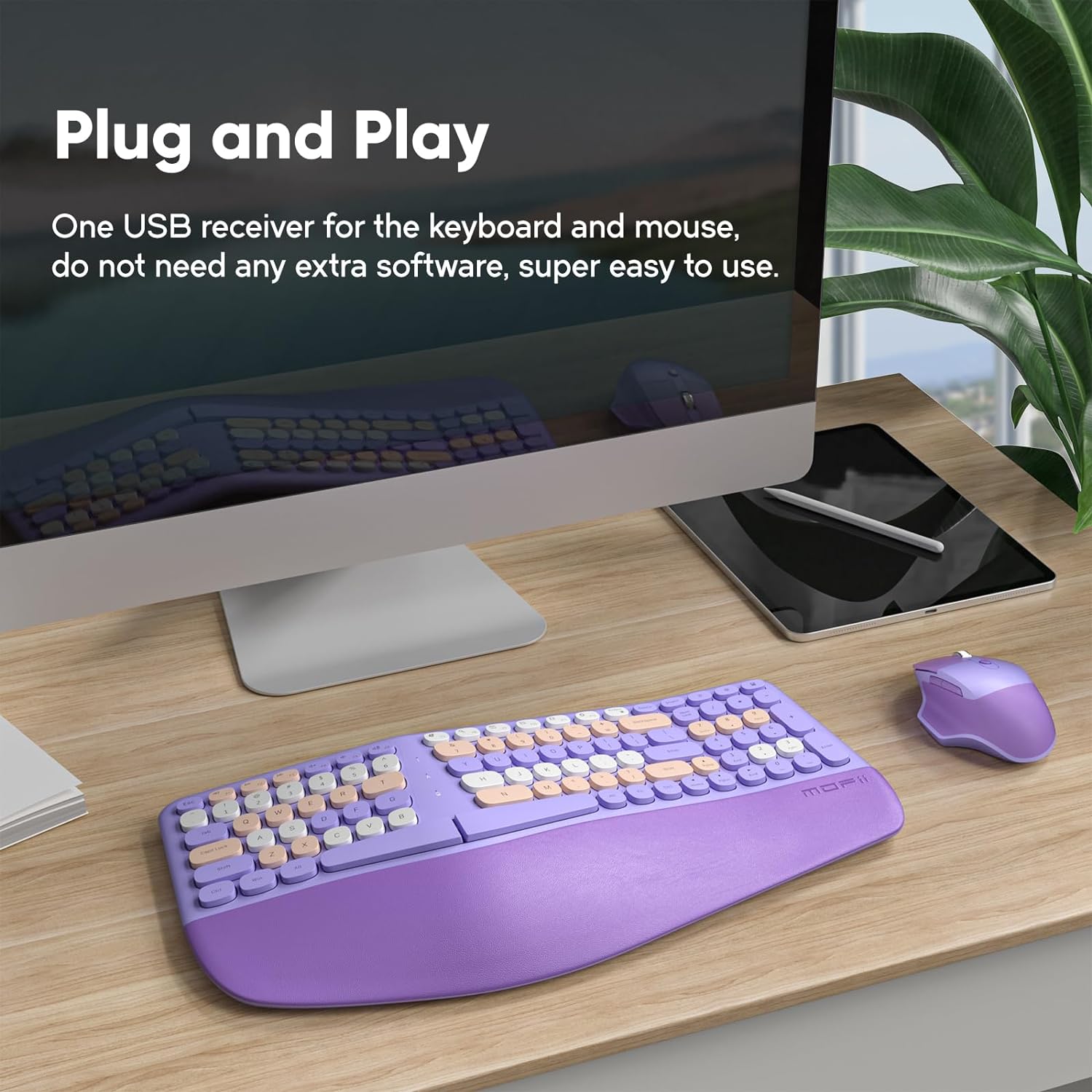 Ergonomic Keyboard and Mouse - Purple